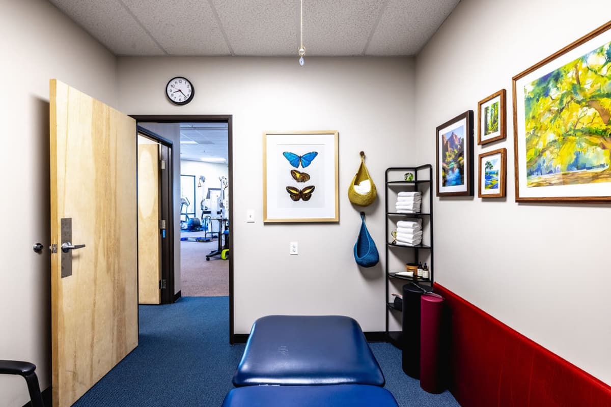 Reconfigured treatment room and corridor at FYZICAL Therapy & Balance Center